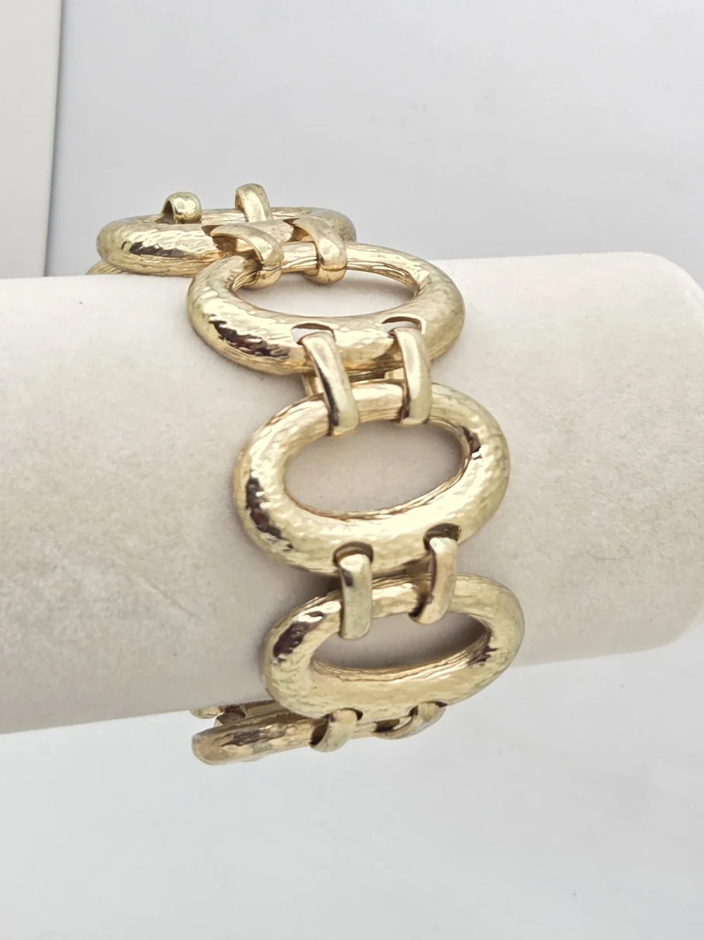 Vintage Hammered Gold Tone Oval Link Statement Bracelet